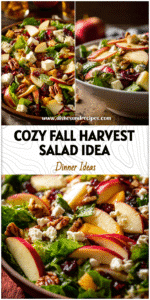 Close-up of Chopped Fall Harvest Salad with apples, feta, and greens served as an Autumn Entree Recipe.